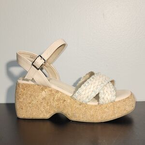 G.C. Cream Wedge Platform Shoes with Braided Straps